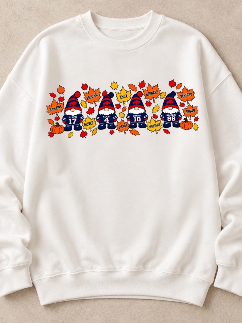 Buffalo Bills Gnomes Fall Leaves Football Team Players Vintage White Sweatshirt